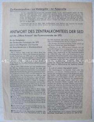 Sonderdruck mit dem Wortlaut der Antwort des ZK der SED auf einen "Offenen Brief" des Parteivorstandes der SPD