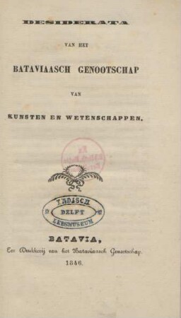 Desiderata Van Het Bataviaasch Genootschap Van Kunsten En Wetenschappen