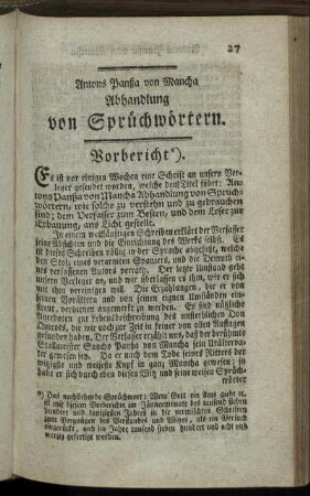 Antons Panßa von Mancha Abhandlung von Sprüchwörtern