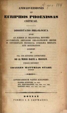 Animadversiones ad Euripidis Phoenissas