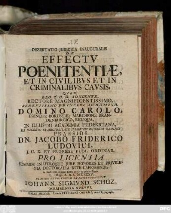 Dissertatio Juridica Inauguralis De Effectv Poenitentiæ, Et In Civilibvs Et In Criminalibvs Cavsis