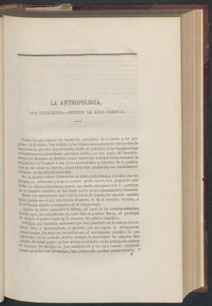 La antropología. : Sus principios. - Noción de esta ciencia.