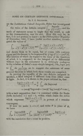 Note on certain definite integrals.