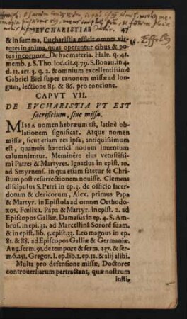Caput VII. De Eucharistia Ut Est sacrificium, sive missa