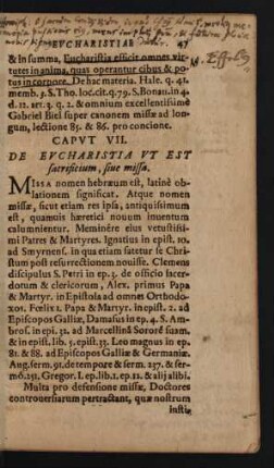 Caput VII. De Eucharistia Ut Est sacrificium, sive missa