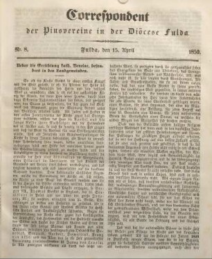 Nr. 8. Fulda, den 15. April 1850.
