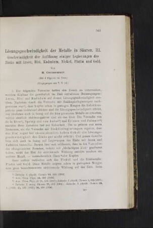 Lösungsgeschwindigkeit der Metalle in Säuren. III.