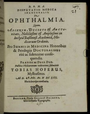Disputatio Medica Inauguralis De Ophthalmia