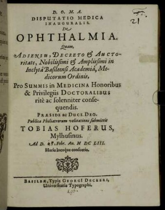 Disputatio Medica Inauguralis De Ophthalmia