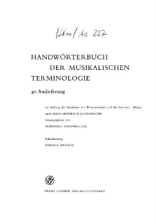 Handwörterbuch der musikalischen Terminologie, 1. A - Clau