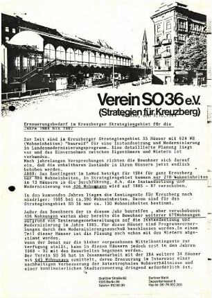 Verein SO 36 Stellungnahmen zur Poltik der Stadterneuerung