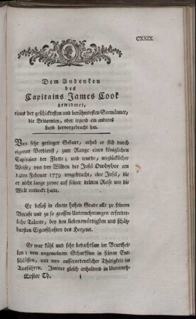 Dem Andenken des Capitains James Cook gewidmet, ...