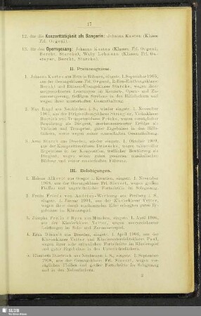 III. Belobigungen