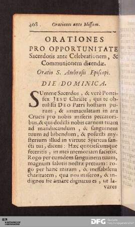 Orationes Pro Opportunitate Sacerdotis ante Celebrationem, & Communionem dicendæ.