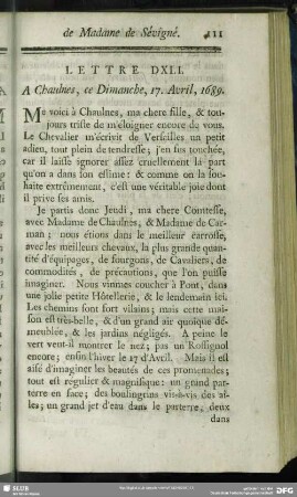 Lettre DXLI. A Chaulnes, ce Dimanche, 17. Avril, 1689