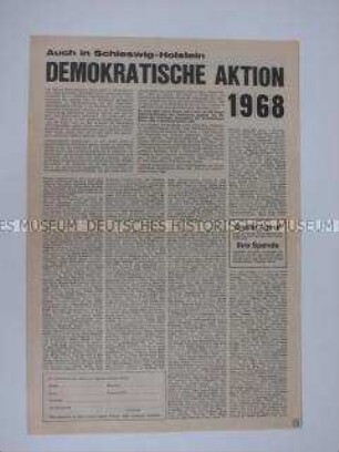 Sonderdruck der Demokratischen Aktion Schleswig-Holstein mit der Liste der Unterzeichner des Gründungsaufrufes