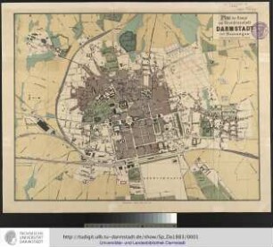Plan der Haupt- und Residenzstadt Darmstadt mit Bessungen, nach amtlichen Quellen bearb. von F[erdinand] Heberer. Darmstadt [1883]