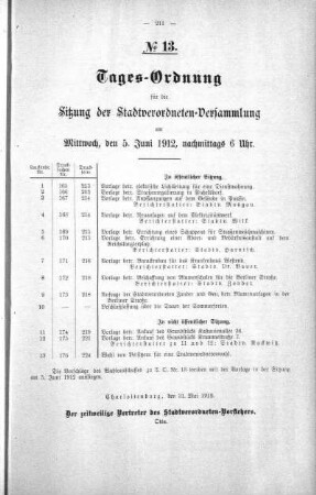 Tages-Ordnung No. 13 (165-177), 05. Juni 1912