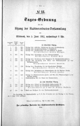 Tages-Ordnung No. 13 (165-177), 05. Juni 1912