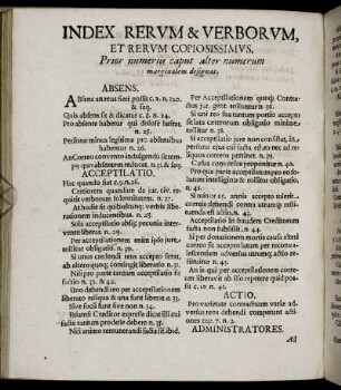 Index Rerum & Verborum, Et Rerum Copiosissimus. Prior numerus caput alter numerum maginalem designat.