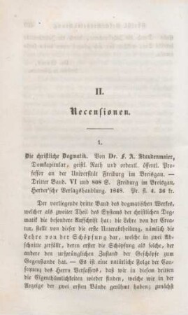 470-490 [Rezension] Staudenmaier, Franz Anton, Die christliche Dogmatik