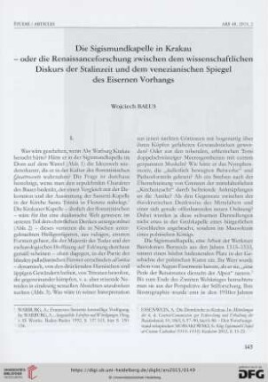 Die Sigismundkapelle in Krakau - oder die Renaissanceforschung zwischen dem wissenschaftlichen Diskurs der Stalinzeit und dem venezianischen Spiegel des Eisernen Vorhangs