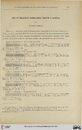 23: Sur un fragment d'obélisque trouvé à Karnak