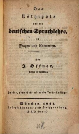 Das Nöthigste aus der deutschen Sprachlehre in Fragen und Antworten