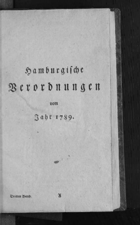 Hamburgische Verordnungen vom Jahr 1789.