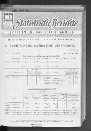 Die Industrie in Hamburg im Oktober 1967 : Lfd. Nr. 35