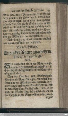Die LV. Historie. Die in der Natur angebohrne Liebe, Sympathia genant