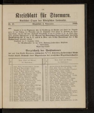 Verzeichniß der Wahlmänner des [...] XVI. Schleswig-Holsteinischen Wahlkreises [...]