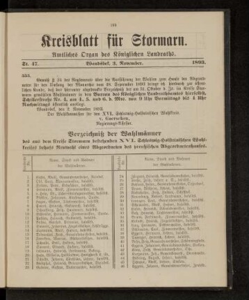 Verzeichniß der Wahlmänner des [...] XVI. Schleswig-Holsteinischen Wahlkreises [...]