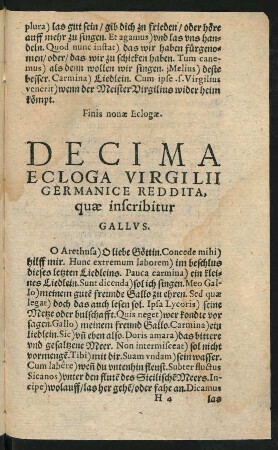Decima Ecloga Virgilii Germanice Reddita, quae inscribitur Gallus.