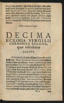 Decima Ecloga Virgilii Germanice Reddita, quae inscribitur Gallus.