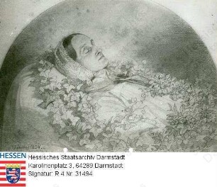 Hofmann, Sophie geb. Volhard (1798-1854) / Porträt auf dem Totenbett liegend, Halbfigur