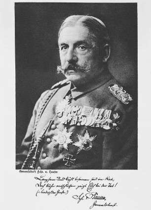 Hausen, Max Freiherr von : Generaloberst Max Freiherr von Hausen (1846-1922, sächsischer General) Photographie mit Widmung, 30,0 x 21,5 cm (Blattgröße)