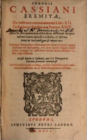 Ioannis Cassiani Eremitae, De institutis renuntiantium : Libri XII
