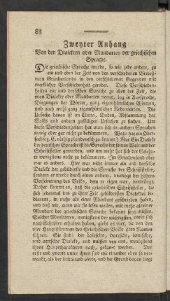 Zweyter Anhang Von den Dialekten oder Mundarten der griechischen Sprache