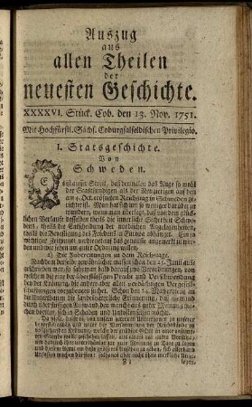 XXXXVI. Stück. Cob. den 13. Nov. 1751.