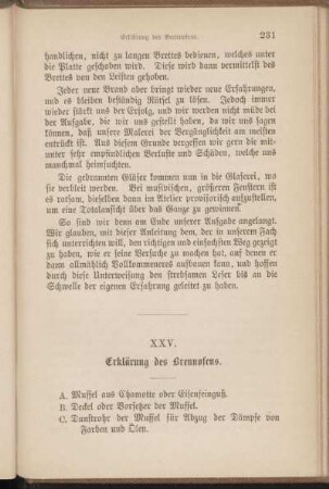 XXV. Erklärung des Brennofens.
