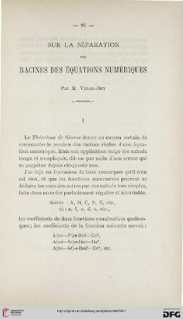 2.Ser. 3.1882: Sur la séparation des racines des équations numériques