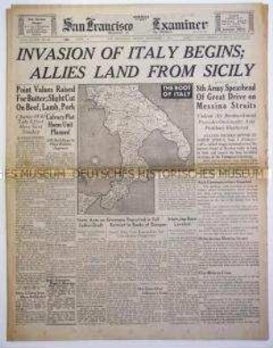 US-amerikanische Tageszeitung "San Francisco Examiner" zur Landung der Alliierten in Italien