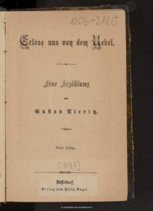 Erlöse uns von dem Uebel : eine Erzählung