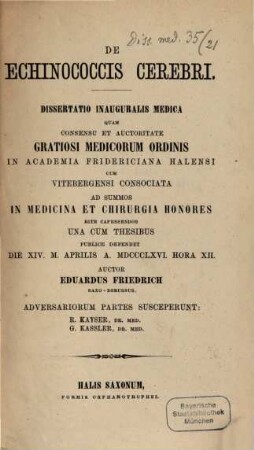 De echinococcis cerebri : Diss. inaug. med.