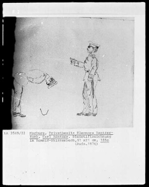 Zeichnung in einem Kommiß-Skizzenbuch: salutierender Soldat