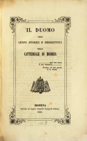 Il Duomo ossia cenni storici e descrittivi della cattedrale di Modena