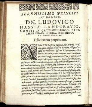 Serenissimo Principi Ac Domino, Dn. Ludovico Hassiæ Landgravio [...]