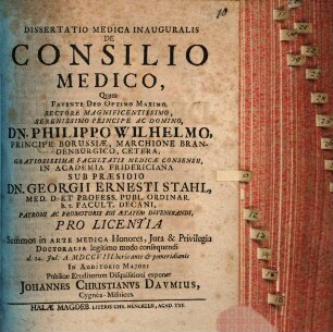 Diss. med. inaug. de consilio medico