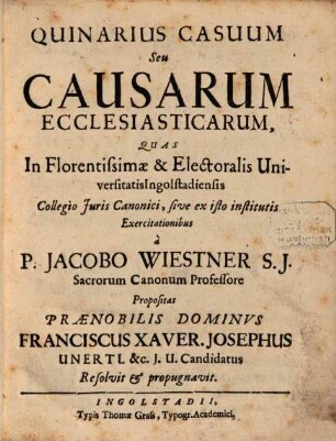 Quinarius Casuum Seu Causarum Ecclesiasticarum